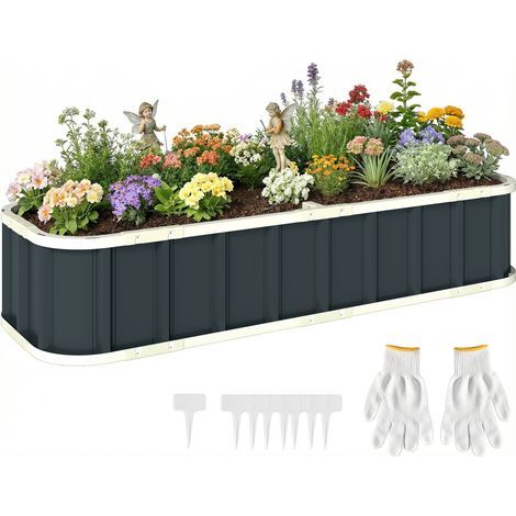 Aiola rialzata in acciaio zincato. Letto da giardino con guanti e bordi piegati. 165 x 52 x 31 cm. Grigio scuro (1/5)