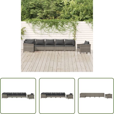 vidaXL Fauteuil extérieur -  Salon de jardin 7 pcs avec coussins Gris Résine tressée (1/5)