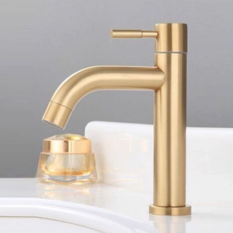 Bassin simple robinet d'eau froide en acier inoxydable or brossé au-dessus du comptoir lavabo lavabo mitigeur robinet à ébullition rapide-robinet lavabo vasque (1/3)