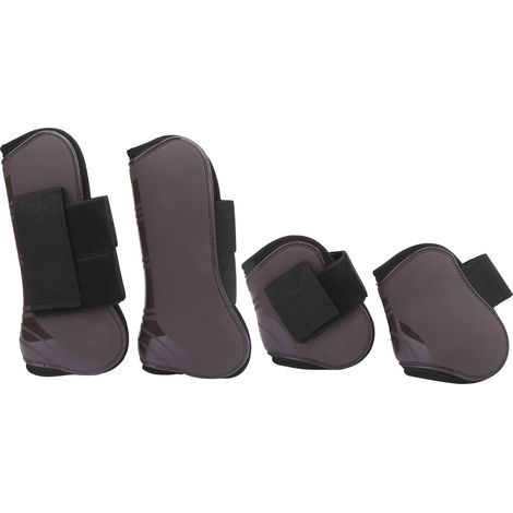 1 ensemble de bottes de tendons de cheval, protection de jambe réglable en PU élastique épais avec crochet en Nylon marron XL (1/5)