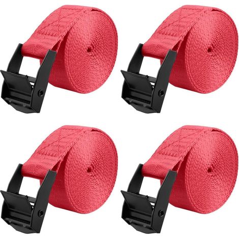 Sangles d'arrimage 25mm largeur, 1.5m longueur, 4 pièces, Rouge, 200kg capacité de charge