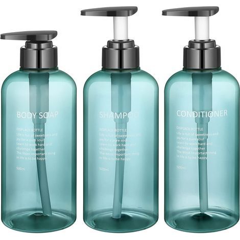 3 Pièces Flacon Pompe Vide, 500ML/16,9oz Flacon Pompe Rechargeable, Bouteille Shampoing Vide pour Gel Douche Conditionneur Lotion (Bleu) (1/5)