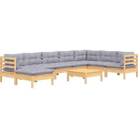 Juego de muebles de jardín 9 pzas y cojines madera maciza pino vidaXL (1/4)