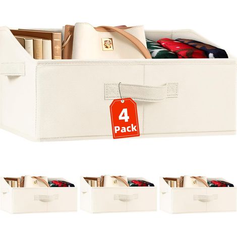 Set mit 4 Aufbewahrungskörben für den Kleiderschrank – Großer Regalorganizer mit Griffen – Trapezförmige Stoffkörbe für Kleidung, Spielzeug, Decken, Handtücher, Handtaschen und Hüte (1/5)