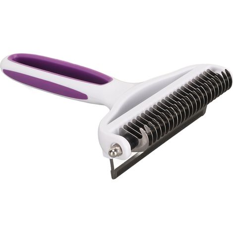 Brosse de démêlage 2 en 1 pour chats et chiens - Outil de démêlage et peigne démêlant pour sous-poil - Élimine les nœuds - Violet - Taille L (1/5)