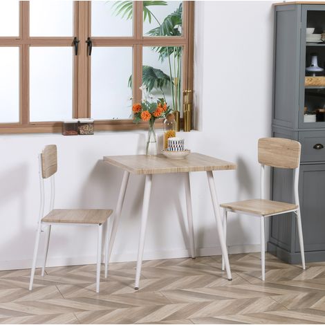 Set da pranzo con tavolo e 2 sedie in MDF effetto legno naturale e metallo, 70x70x76 cm, stile country (1/5)