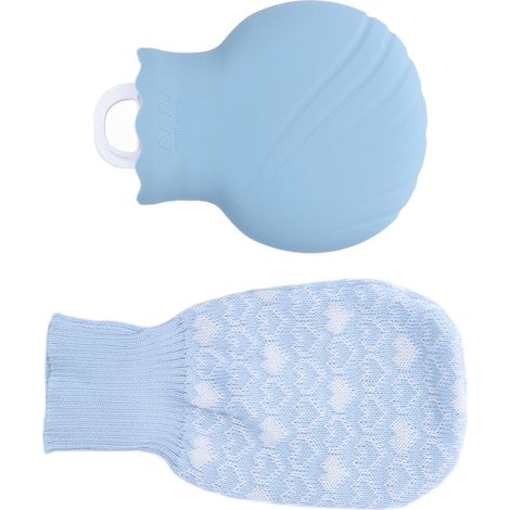 Bouillotte en silicone anti-explosion avec housse tricotée, idéale pour la vie de famille, 245 ml, bleue (1/5)