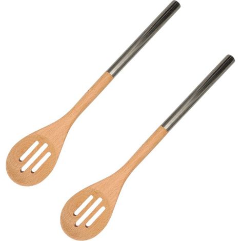 Set de 2 cuillères en bois cuisine avec manche en inox Fackelmann Boisselerie (1/5)