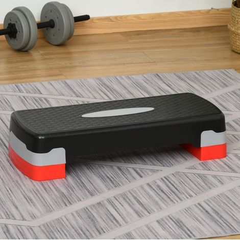 Step aeróbico ajustable de 2 niveles 68 x 29 x 15 cm negro, gris y rojo DESVIAE