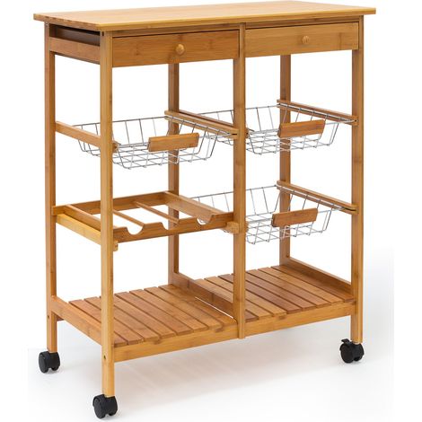 Desserte de cuisine XXL pratique avec tiroir et étagères style rustique 80 x 40 x 90 cm en bambou naturel (1/5)