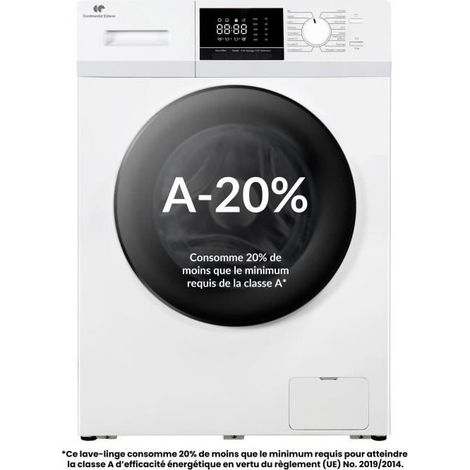 Continental Edison – Lave-linge hublot 12kg – Moteur induction silencieux – Essorage 1400 trs/min – Classe A – Blanc