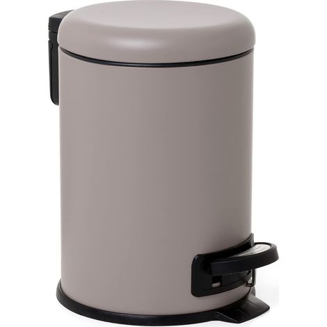 TATAY Cestino Bagno con Pedale 3L Chiusura Ammortizzata Secchio Interno Compatto Estraibile Acciaio Inossidabile Resistente Perfetto per Bagni Piccoli – Taupe (1/4)
