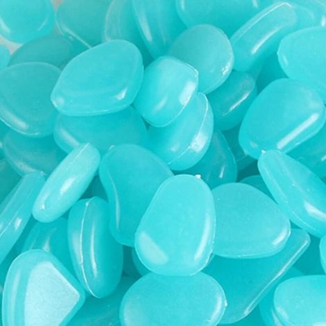 300 Pieces Luminous Stones, Glowing Pebbles in the Dark, Paving Stones for Garden, Walkway, Aquarium, Light Blue, 8-11mm