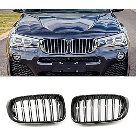 Double Lamelle Noir Brillant 1 Paire de Grilles de Rein Avant pour BMW X3 X4 F25 F26 2014-2017 Grilles de Pare-chocs Avant de Course de Remplacement Style de Voiture (1/4)
