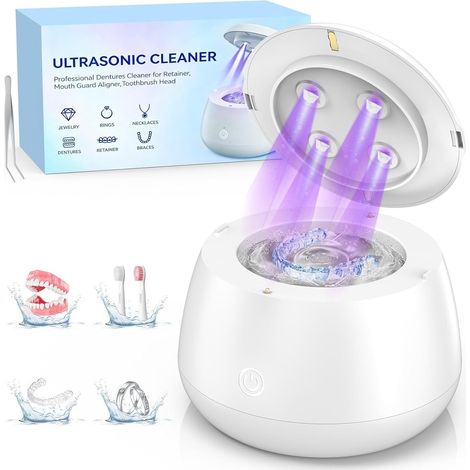 Nettoyeur Ultrasons avec Stérilisation UV, Ultrasonic Cleaner 48000 Hz, Dental Pod 200 ML, Pour Prothèses Dentaires, Appareils Orthodontiques, Gouttières, Aligneurs, Dentiers, Bijoux (1/5)