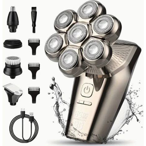 Rasoir électrique 5 en 1 pour hommes - Rasoir pour crâne rasé - Étanche IPX7 - Magnétique - Trois vitesses réglables (1/5)