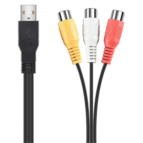 Adaptateur USB mâle vers 3 RCA femelles, convertisseur audio/vidéo, câble AV A/V, câble USB vers RCA compatible avec les câbles HDTV (1/5)