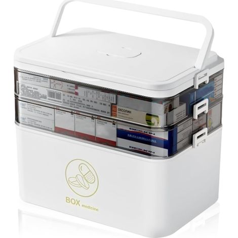Rangement de médicaments à 3 étages, 30X24X16.5cm Boîte à médicaments Poignée Portable, Fermeture Fixe Organisateur de médicaments Multifonctionnel (1/5)