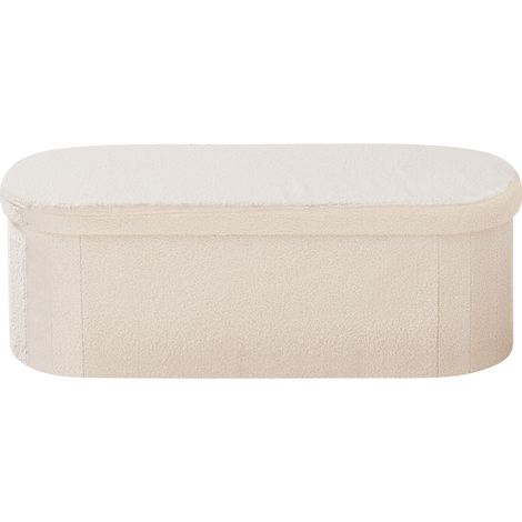 Mophorn Reposapiés plegable ovalado con compartimento de almacenamiento, asiento acolchado y diseño compacto, soporta hasta 299,37 kg, de 110 x 38 x 38 cm, ideal para salón y pasillo, beige (1/5)