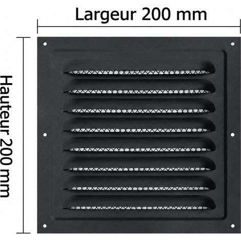 Grille d'aération murale à persiennes 200x200 mm noire avec filet 200 noir 250 g – Livraison gratuite