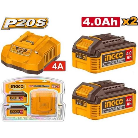 Chargeur de batteries + 2 batteries 4,0Ah - Tension de sortie 21V - courant de sortie: 4A