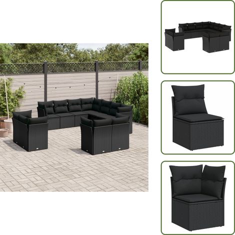 Salon de jardin 11 pcs avec coussins noir résine tressée - Salon De Jardin - Canapé Extérieur - Meuble De Jardin - Ensemble Salon De Jardin - Mobilier De Jardin