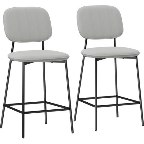 Barhocker-Set, 2er-Set, Samtbezug, Stahlbeine, Hellgrau