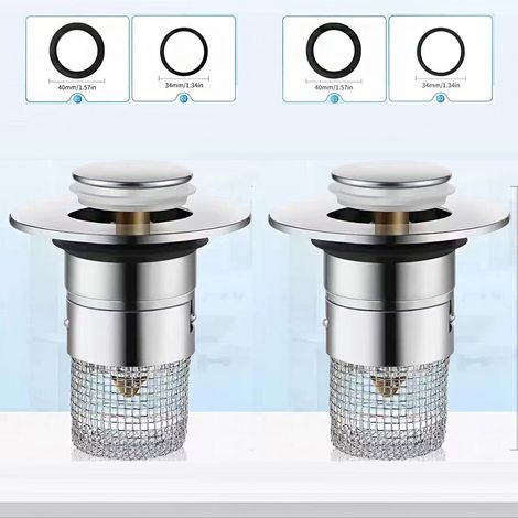 Lot de 2 bouchons de lavabo pour bonde de 33 à 40 mm avec filtre à cheveux, filtre universel à clapet pour lavabo de douche à débit rapide (1/5)