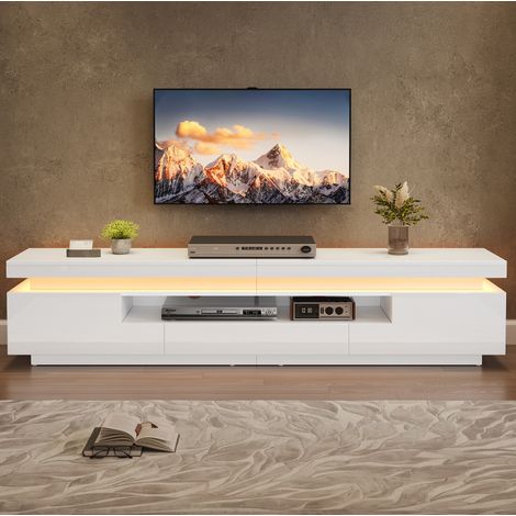 Mueble TV 175 x 38 x 45 cm con LED, 2 armarios y 1 cajón, blanco DESVIAE (1/5)
