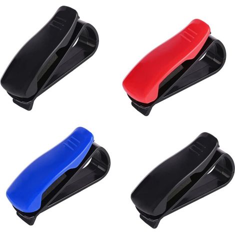 Support de Lunettes de Pare-Soleil - Clip Voiture ABS avec Protection Éponge - Pour Conduite et Activités Extérieures - Lot de 4 Pièces (Noir x2, Rouge x1, Bleu x1) (1/5)