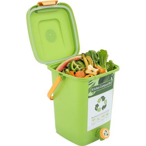 Bac à compost de cuisine 10 L, vert – Composteur hermétique à double couvercle et poignée - Anti-odeurs - Récupération des restes - pour balcon et jardin (1/5)