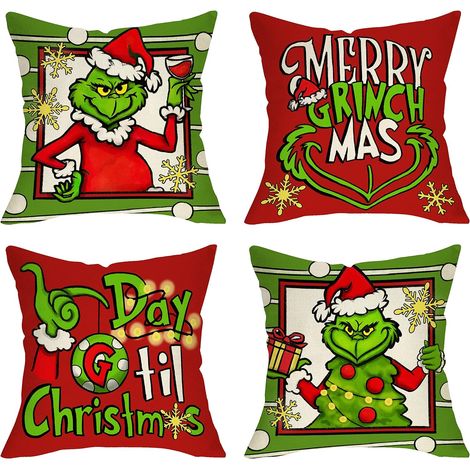 Housse de coussin décorative Noël 2025, motif Père Noël sapin flocons, cadeau maison hiver, taie 45x45 cm en coton lin, housse canapé salon festive (1/5)