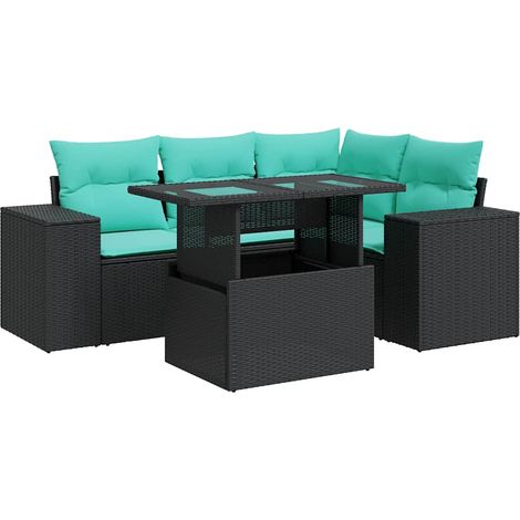 Set sofás jardín y cojines 5 pzas ratán sintético acacia negro vidaXL (1/5)