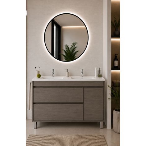 Mobile bagno con lavabo ORIGENBATH CAPRERA senza specchio 120x45 cm doppio lavabo rovere smoky