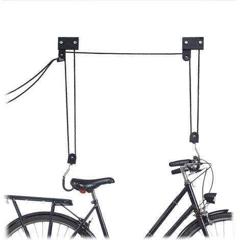 Support de plafond pour Vélo, Capacité de 57kg, Crochets, Universel, Frein à Corde, Palan à Poulie, Kayak, élévateur à vélo, Noir (1/5)