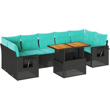 8-tlg. Garten-Sofagarnitur mit Kissen Schwarz Poly Rattan vidaXL