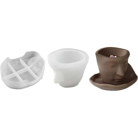 Moule à tasse 3D, moule à café à visage abstrait, moule pour pot de fleurs, plantes, vase en ciment, moule en résine et silicone, moule pour bougie artisanale (1/5)