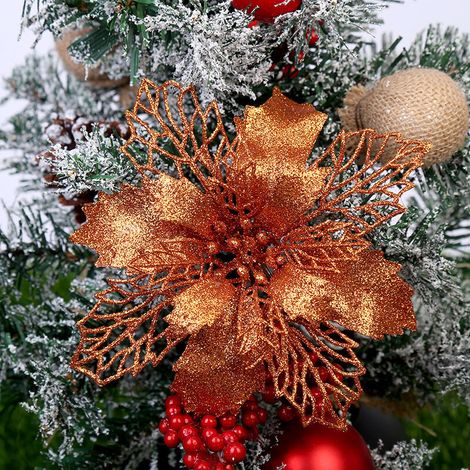 12 sapins de Noël une fleur rouge (10 cm) - Bronze ancien (1/2)