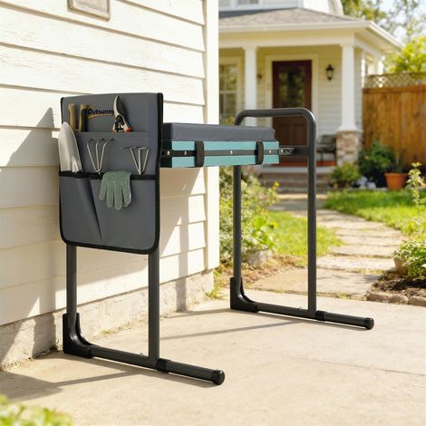 Klappbarer Gartenhocker/Kniehocker mit EVA-Schaumstoffpolsterung, Werkzeugtaschen, dunkelgrau