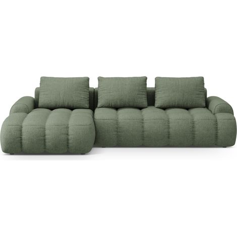 Canapé-lit d'angle box 3 places tissu structurel vert olive foncé (1/5)