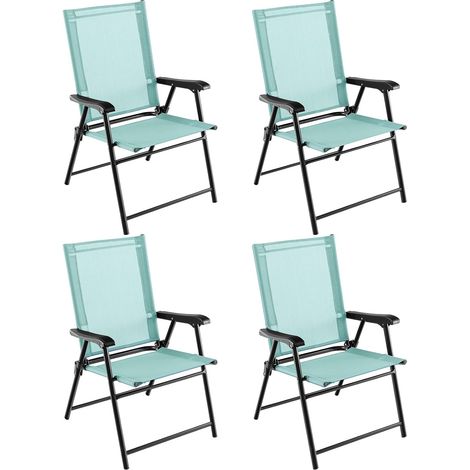 COSTWAY Set di 4 Sedie Pieghevoli da Giardino, Sedie Portatili con Braccioli e Struttura in Metallo, Sedie da Esterno Giardino Campeggio,Portata 150 kg (4, Verde Menta, 65 x 60 x 93 cm) (1/5)
