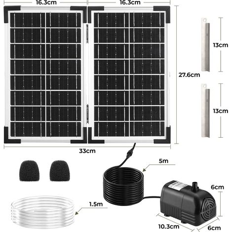 20W Solar Springbrunnen für Außen, 230L/H Maximale180cm Höhe Teichpumpe Solar mit 4+4 Düsen & 2 Ersatzfilter, 1.5M Wasserleitung 5M Kabel DIY Mittelgroße Gartenteiche (5-10㎡),Vogelbad Brunnen (1/5)