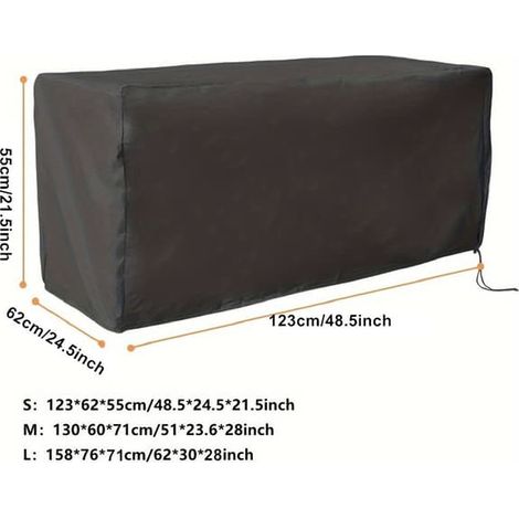 Coffre de rangement noir avec fermeture éclair : 130 x 60 x 71 cm, housse imperméable, convient aux coffres de jardin, armoires de rangement et aux bancs de rangement. (1/4)
