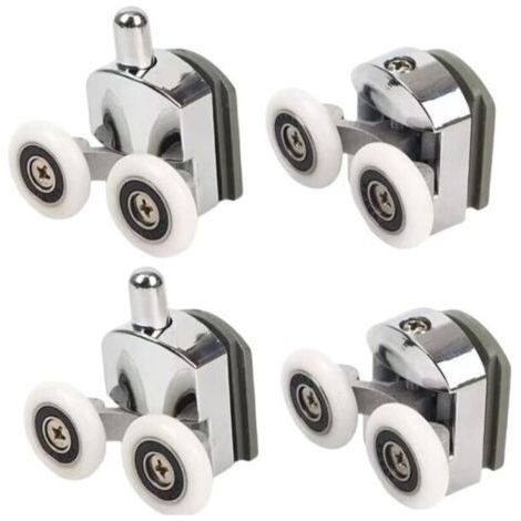 Roulettes de douche avec double porte coulissante, 4 pièces (2 supérieures + 2 inférieures) (23 mm - 2 en haut + 2 en bas) (1/4)