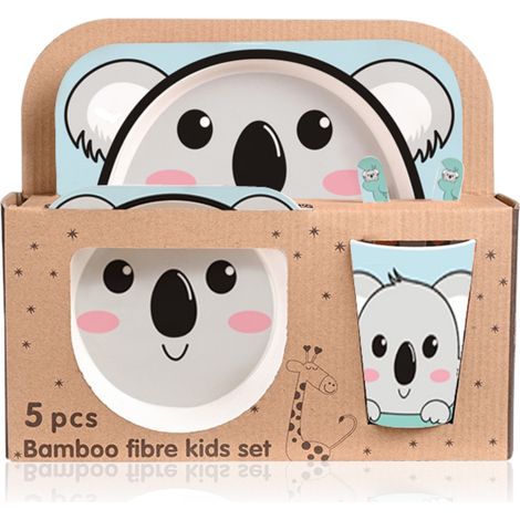 1 set Vaisselle enfant,design dessin animé,fibre de bambou,bol assiette couverts,tasse,cadeau anniversaire (1/5)