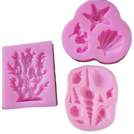 Ensemble de 3 moules à fondant en silicone en forme de queue de sirène sur le thème de l'océan, idéal pour la décoration intérieure. (1/3)