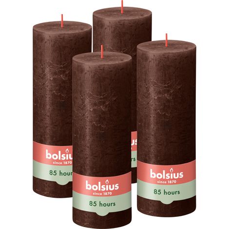 Bougie rustique - Marron - 19 cm - Lot de 4 - Bougies décoratives - Sans huile de palme - Avec cire végétale naturelle (1/5)
