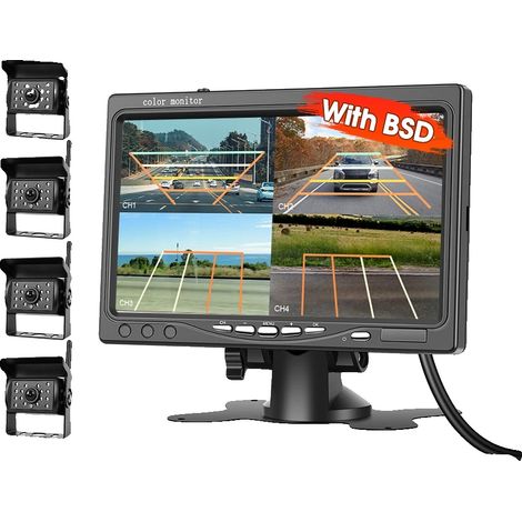 Telecamera posteriore, schermo wireless da 7 pollici, impermeabile IP68, monitora 4 telecamere (1/5)