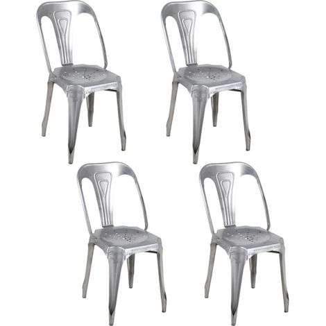 Lot 4 chaises vintage en métal gris argenté style industriel - METALICA (1/5)