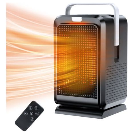 Chauffage de bureau, tête secouante à 90 °, puissance 1000 W, chauffage en céramique PTC, minuterie 2/4/6/8H, 2 vitesses, commande par bouton + télécommande, chauffe-mains et pieds pour bureau à domic (1/4)